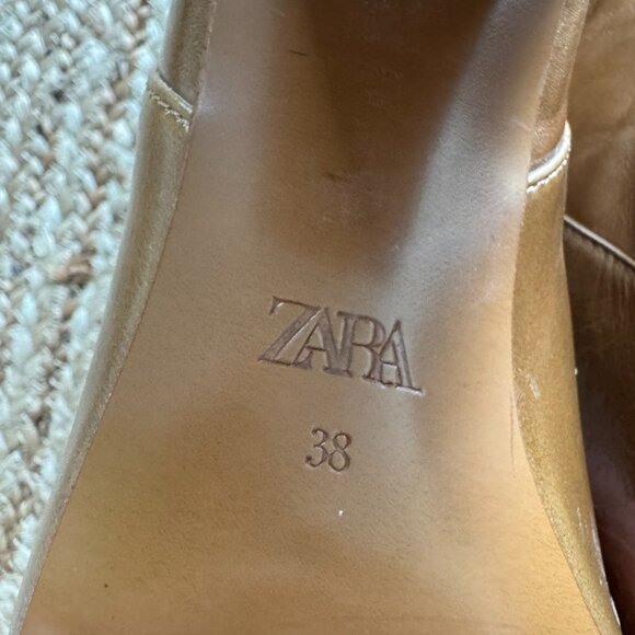 ZARA Heeled Leather Knee-High Boots – New w/ Tags – Size EU 38 / US 7.5 🤎 - Picture 7 of 14
